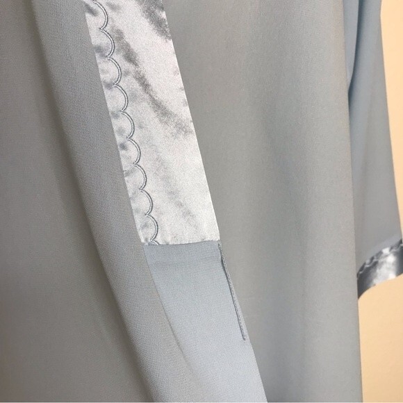 Halston Satin Trim Chiffon Bath Robe Light Blue Attached Tie Women Size Medium - Picture 5 of 16